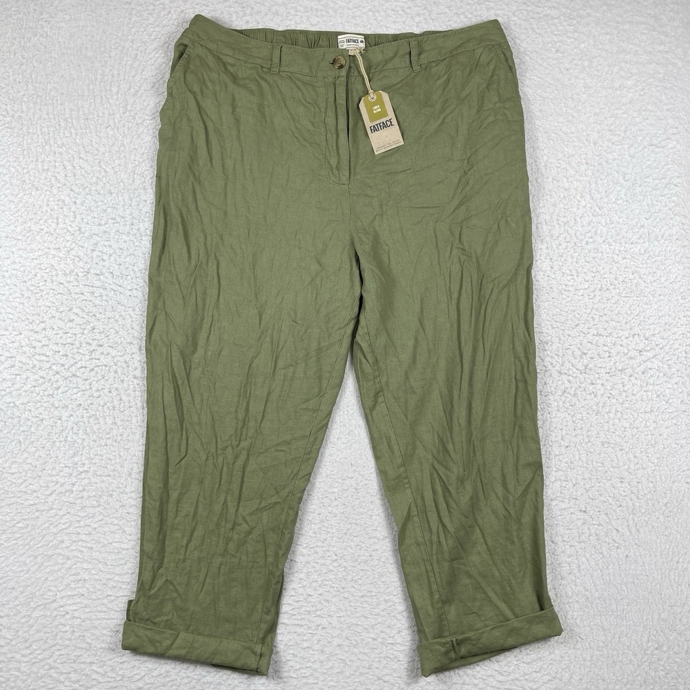 Fat Face Pants Womens 16 Khaki Green Austell Linen Blend Jogger Casual Lounge‎